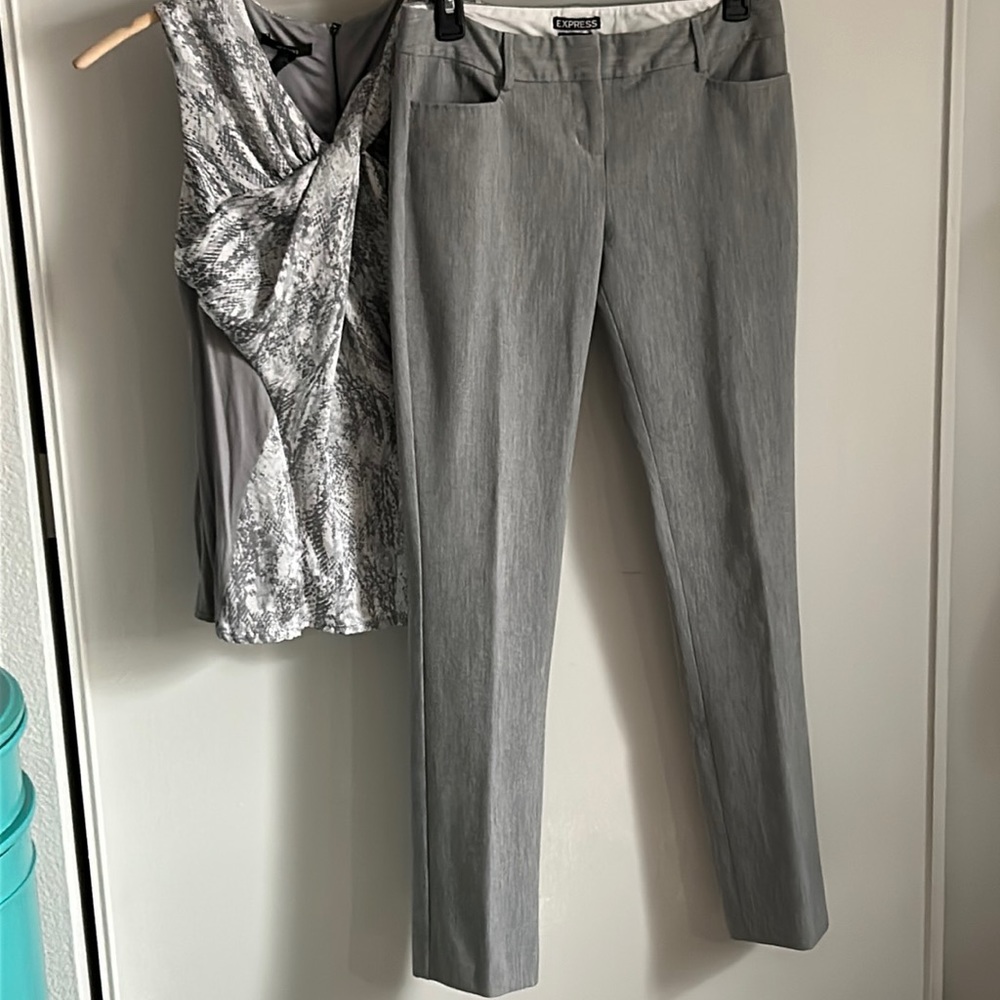 Express Women’s Light Gray Columnist Slim Fit Career Dress Trouser Slacks